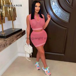 Two Piece Dress Two Piece Skirt Sets Cute Summer Outfits for Women 2023 Sexy See Through Hollow Knit Short Dress Sets D30-EC38 T230510