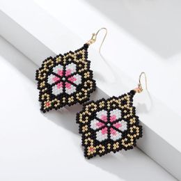 Stud Earrings Hexagon Hand Beaded Weave Bohemia Cherry Blossoms Triangle Fashion Alloy Ma'am Rice Bead