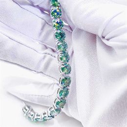 Hip Hop 925 Sterling Silver Jewellery 6.5mm 8 Inches Blue Green Moissanite Vvs Diamond Chain Necklace Moissanite Bracelet