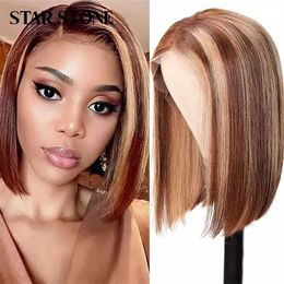 Hair Wigs Highlight Human Bob Straight 13x4 Lace Frontal Brazilian Short on Sale Clearanc 230510