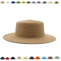 Wide Brim Hats Bucket Sun Men Caps Flat Top Straw Summer Beach Casual White Black for Women Gorras Para Mujer 230509