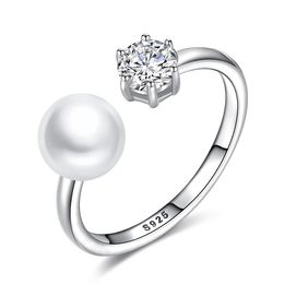 Brand Freshwater Pearl Open Ring Women Fashion Luxury 3A Zircon s925 Sterling Silver Ring Charm Female High end Ring Wedding Party Jewellery Gift Accessories