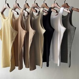 Women's Tanks Camis Summer New Women Cotton Tank Top Tops Sleeveless Thread Solid Colour Allmatch Slim Ladies Vest Z0510