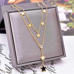 Pendant Necklaces 316L Stainless Steel Fashion Fine Jewelry 2 Layer Zircon Shell Star Tassel Charm Chain Choker Pendants For Women