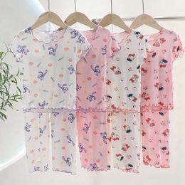 Clothing Sets 1-7Years Baby Children Set Girl Suit Summer Pajamas Dot Print Two Piece Kids Home Wear Air-conditioned Clothes