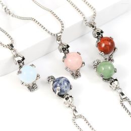 Pendant Necklaces Amethyst Agate Natural Stone Skeleton Ball High-Quality Metal Chain Necklace Jewelry Accessories Gift