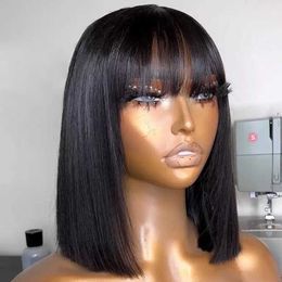 Hair Wigs Straight Bob Human with Bang Full Machine Made Brazilian Remy for Black Woman 12 14 Inch 230510