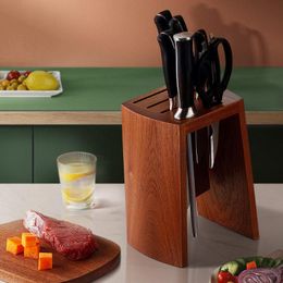 Organization Kitchen Knife Holder Wood Hollow Mould Proof Multipurpose Knives Storage Rack Durable Desktop Vertical Chef Stand Block Magnet