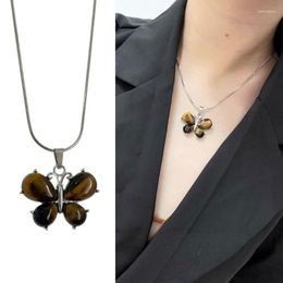 Pendant Necklaces Tiger Eye Stone Butterfly-Pendant Necklace Hip Hop Choker Butterfly-Clavicle Jewellerry Gift Women Butterfly-Necklace