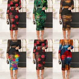 New Arrival Womens Designer Dress 2023 Summer Black Skirt Top With Printed Sexy Mesh Medium Length Dresses Three Piece Set