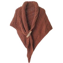 Berets Solid Triangle Scarf Ponchos Women Winter Knitted Capes Tippet Office Warm Shawl Wraps Belt-Lock Shrug Szalik Zimowy Stole Large