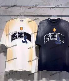 xinxinbuy Men designer Tee t shirt 23ss Paris jacquard letter destroyed patch short sleeve cotton women apricot blue S-2XL