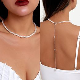 Chains Vintage Pearl Beads Women Choker Necklace Sexy Long Chain Pendant Body Backside Jewellery Punk Handmade Vacation Charms