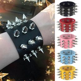 Bangle Three Row Cuspidal Spikes Rivet Stud Wide Cuff PU Leather Punk Gothic Rock Unisex Bracelet Men Jewellery