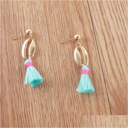 Dangle Chandelier New Bohemian Shell Tassel Earrings Colorf Silk Fabric Alloy Shape Long Drop Earring For Women Jewelry Gif Dhgarden Dhahw