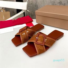 Fashion Slippers 2023 CLiys Luxury design Summer Men flat Women Slope Heel Leather Rubber Letter Logo Casual Sandals 01-05