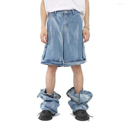 Men's Jeans Detachable Leg Men Streetwear Fashion Hip Hop Loose Casual Vintage Denim Pants 2 Style Cargo Trousers Male