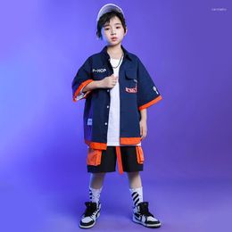Stage Wear Kids Concert Hip Hop Clothing Black Oversized Shirt Tops Casual Cargo Shorts For Girl Boy Jazz Dance Costume Streetwear Clothes