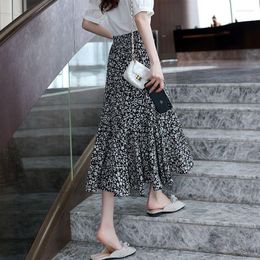 Skirts Casual 2023 Spring/Summer Chiffon A-line Skirt Half Length High End Western Style Slim Fragmented Flower Female