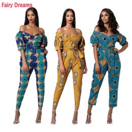 Ethnic Clothing Women Sexy African Jumpsuits Traditional Print Summer Off Shoulder Dashiki Ankara Bandage Trousers Pencil Pant 230510