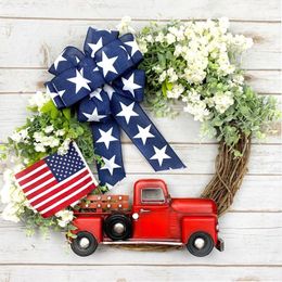 Decorative Flowers Bowtie Card Car Door Hanging Wreath Independence Day Flag Decoration