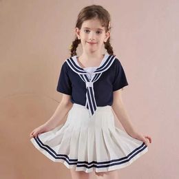 Clothing Sets Girls Pleated Skirt Suits Summer Navy Style Children's 2 Pcs Teen Elementary School Uniforms Student Clothes