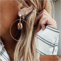 Stud Fahion Shell Big Hoop Earrings New Starfish Eye Earring Rhinestone Alloy 3Pairs /Set Party Jewelry Drop Delivery Dhgarden Dhjcq