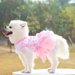 Cat Costumes 2023 Spring/Summer Dog Clothing Small And Medium Peach Blossom Skirt Pastoral Style Fragmented Flower Princess