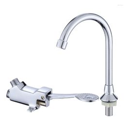 Bathroom Sink Faucets Foot Pedal Control Valve Faucet Kitchen Water Tap Vertical Basin Switch Single Cold A5YD