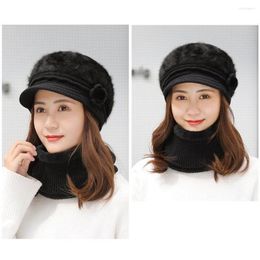 Berets 2Pcs/Set Trendy Hat Neckerchief Solid Color Stretchy Scarf Set Winter Warm Plush Lined Neck Warmer Woolen Yarn