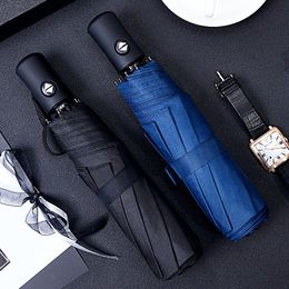 Umbrellas Automatic Rain Sun Umbrella Black Coating Parasol AntiUV 3 Folding Wind Resistant Auto Luxury Big Windproof Women Men 8Ribs 230510