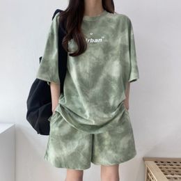 Two Piece Dress Summer Women Clothing Set Short Sleeve TshirtShorts 2Pcs Camouflage TieDyed Loose Tees Tops Sports Casual Suit 230510