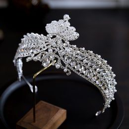 Kristalle Perlen Braut Kopfschmuck Krone Tiara Hochzeit Haarschmuck Frauen Handgefertigte Stirnband Ornamente Weiblicher Abschlussball Kopfschmuck Haarband Kopfbedeckung ZJ17