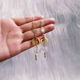 Dangle Earrings Handmade Aura Quartz Moon&star Gift Pagan Wicca Jewellery Bohemia