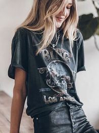 Women s T Shirt Vintage Biker Kaus Grafis Atasan Wanita Musim Panas Tertekan Surat Dicuci Ukuran Besar Mode Jalan Pakaian 230509