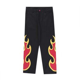 Men's Pants American High Street Flame Printing Pattern Casual Pants for Men and Women Sports Pants Loose Straight Leg Casual Pant New Style G230510