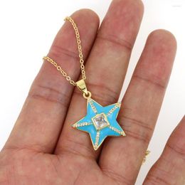 Chains 2023 Shiny CZ Five-pointed Star Zirconia Pendant Colour Enamel Dripping Oil Necklace Trendy Friendship Jewellery Christmas Gifts