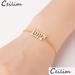 Chain Minimalism Number Bracelet For Men Women Hand Jewellery Personalised Special Dates Birth Year Bracelets Old English Brit Dhgarden Dhnoe