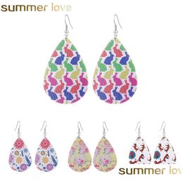 Charm Summer Flower Printed Faux Leather Dangle Earring Cute Animal Dog Print Earrings For Women Drop Delivery Jewelry Dhgarden Dhf46