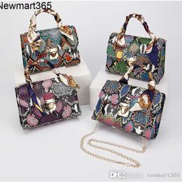 New Colourful Snake Scarf Handbag PU Chain Single Shoulder Cross Small Square Bag Trendy Women's Bags