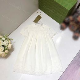 23ss girls Dress Short-sleeved dresses kids designer clothes Solid Colour Doll collar Hollow out Lace edge Short sleeve dress big Girls skirts kids clothes