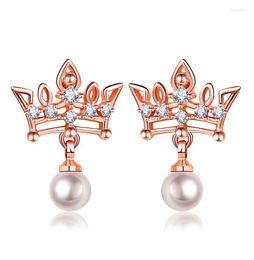 Stud Earrings 925 Silver Jewellery Spike Crown Pearl Vintage Real Genuine Charm Elegant Gemstone Female