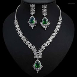 Necklace Earrings Set HIBRIDE Luxury CZ Stone And 2PCS Big Water Drop Wedding Bridal Dress Jewelry For Women N-886