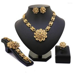 Necklace Earrings Set Longqu Dubai Gold Colorful Jewelry Nigerian Wedding Woman Accessories African Beads Flower Designer