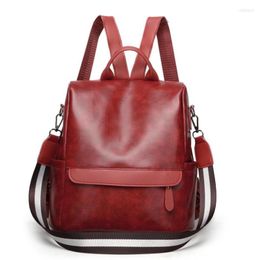 School Bags 2023 Backpack Women Korean Retro Casual PU Soft Leather Backpacks Female Shoulder Bag Handbag
