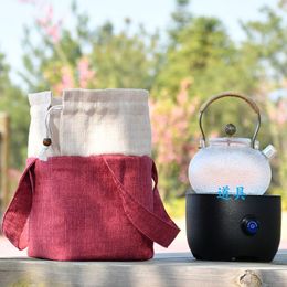Storage Bags Outdoor Simple And Convenient Pot Bag Carrying Silver Lifting Beam Portable Large Teapot Tea Can Cotton Linen