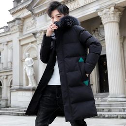 Men's Down Jacket Coat Padded Parka Fur-Collar Cotton Warm Long Thick Men Autumn Winter Slim Fit Casual