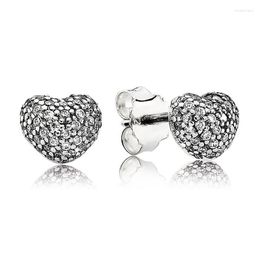 Stud Earrings Authentic 925 Sterling Silver In My Pave Heart Fashion For Women Gift DIY Jewellery