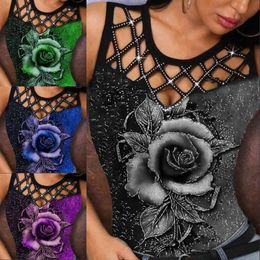 Women's Tanks Camis Sexy Neckline Hollowed Multicolor Women Tank Top Trendy Sleeveless Short Tops Cool Flowers T-Shirt Gothic Style Streetwear Vest 230510