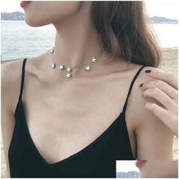 Pendant Necklaces Fashion Mtilayer Star Choker Necklace For Women Simple Pentagram Chain Korean Sweet Jewelry Collares Acces Dhgarden Dh5Yq